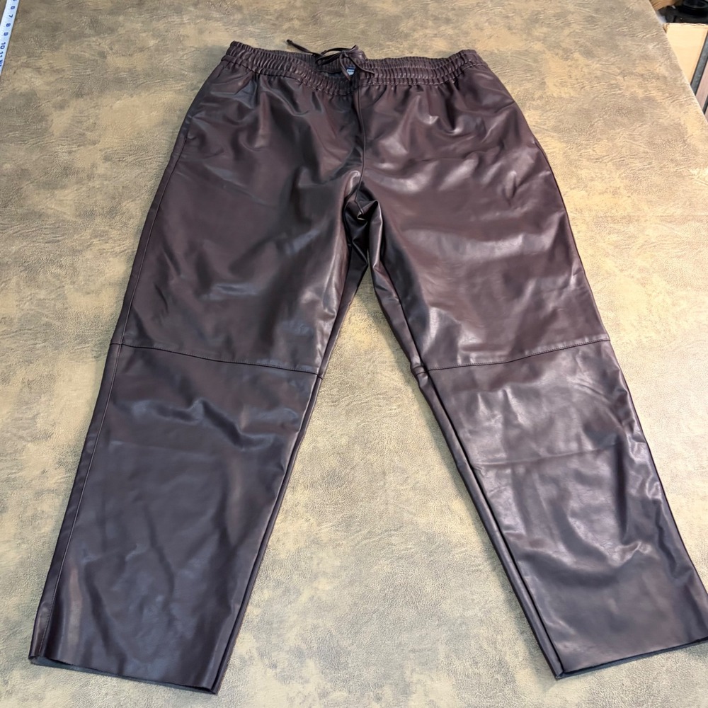 Old Navy Billie Straight Pants Womens XL Boxwood Brown Faux Leather High Rise